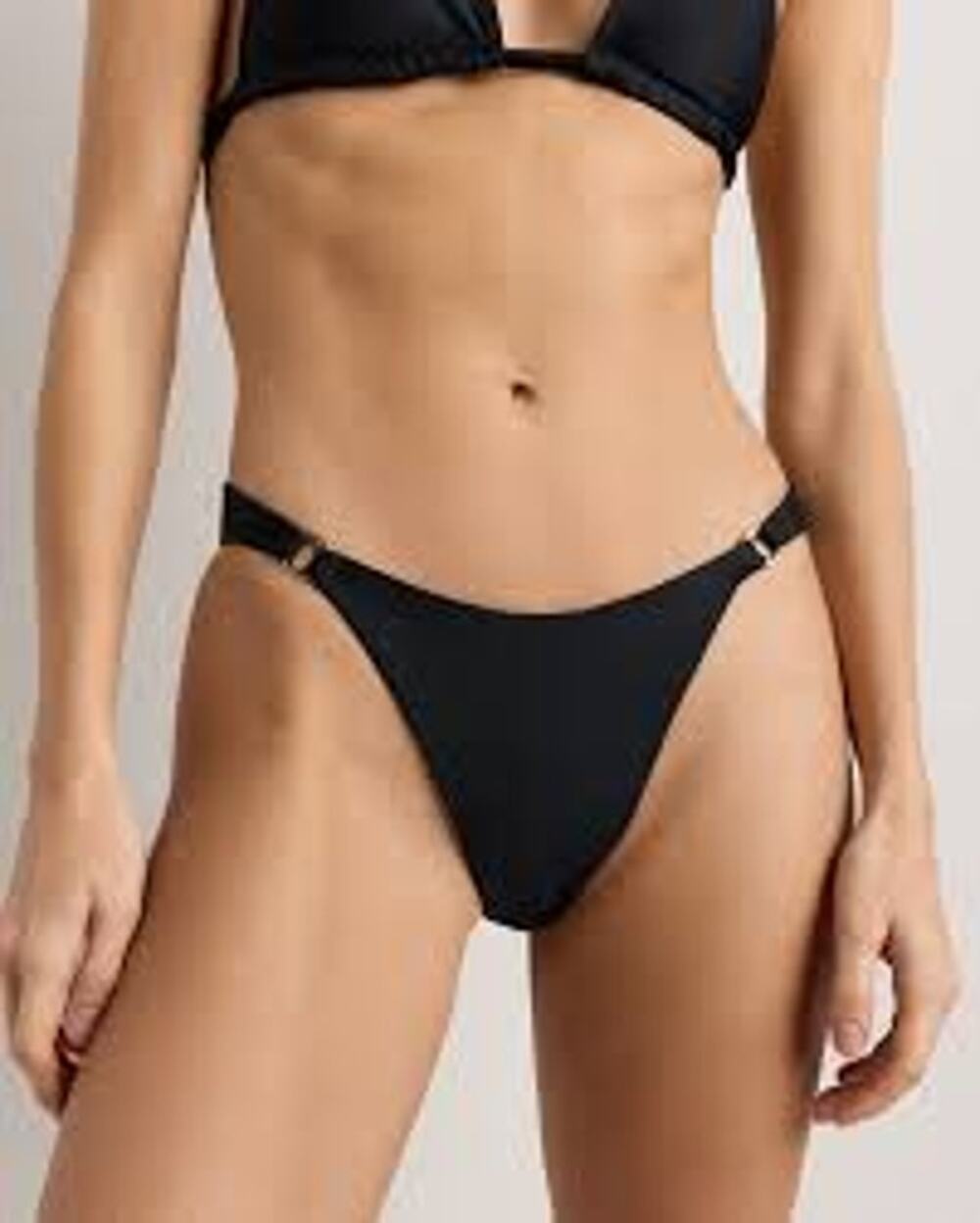 QUINCE Italian High Leg Ring Bikini Bottom MINIMALIST Swimsuit NWT XS Black Gold